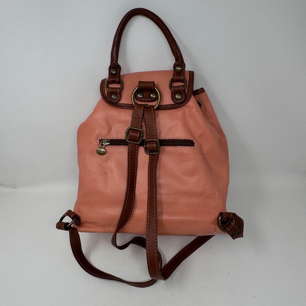 Vintage Italian Leather Backpack Purse – Coral Pink & Brown Made in Italy - Picture 2 of 10